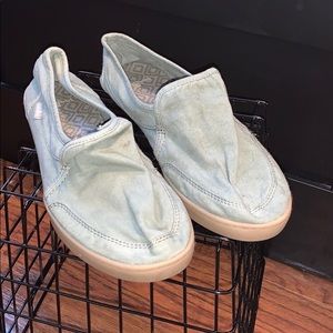 Distressed Army Green Sanuk Slip Ons